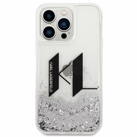 Karl Lagerfeld Liquid Glitter Big KL ümbris iPhone 14 Pro jaoks - hõbedane