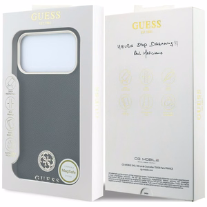 Guess Grained Round Strass Logo MagSafe ümbris iPhone 18 Pro Max / 17 Pro Max – must