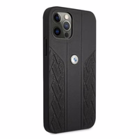 BMW Leather Curve perforeeritud ümbris iPhone 12 / iPhone 12 Pro jaoks - must