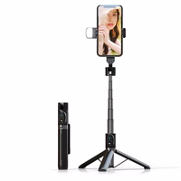 Selfie Stick - with detachable bluetooth remote control, tripod and LED light - P90D BLACK