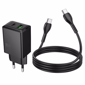 Phone charger Hoco USB A + USB C QC3.0 PD AFC 3A 30W + cable USB C to USB C N71 black