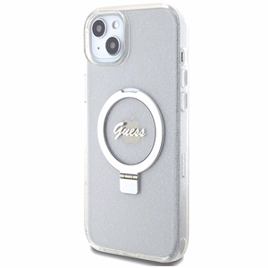 Guess GUHMP15MHRSGSD iPhone 15 Plus / 14 Plus 6.7" läbipaistev/läbipaistev hardcase Ring Stand Script Glitter MagSafe