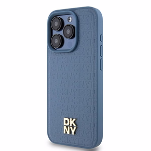 DKNY Leather Monogram Pattern Metal Logo MagSafe Ümbris jaoks iPhone 15 Pro - Sinine