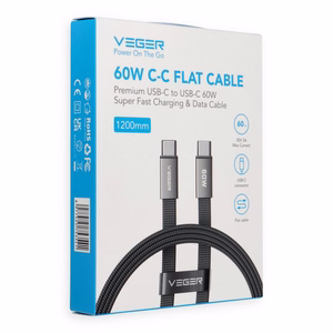 Lame kaabel tüüp C – tüüp C VEGER PD 3A 60W CC06-MTB 1,2 m must