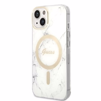 Set Guess GUBPP14SHMEACSH Ümbris+ Charger iPhone 14 6.1" valge/valge hard ümbris Marble MagSafe