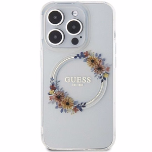 GUESS чехол для IPHONE 15 Pro Max совместимый с MagSafe GUHMP15XHFWFCT (Flowers Wreath) прозрачный