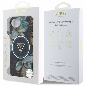 Guess IML Metal Glitter Flowers Triangle MagSafe ümbris jaoks iPhone 16e - must