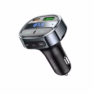 Car Laadija Hoco USB A + USB C PD QC3.0 5A 30W with digital display + transmitter FM BT E70 obsidian must