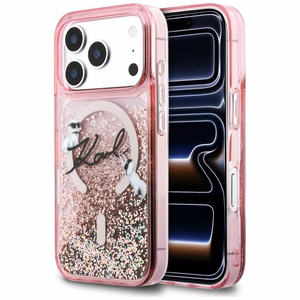Karl Lagerfeld Liquid Glitter Karl Script Logo MagSafe Ümbris for iPhone 17 Pro Max - roosa