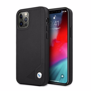BMW nahast deebossi ümbris iPhone 12 Pro Max'ile - must
