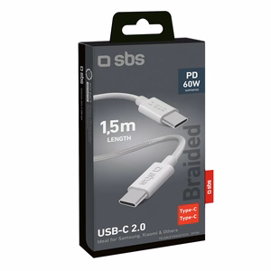 SBS TECABLETISSUETCCG USB-C - USB-C 1.5m 60W braided kaabel - hall