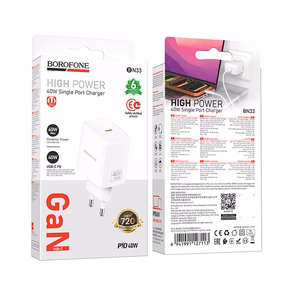 Borofone BN33 Fuente GaN USB-C võrgulaadija QC3.0 PD 40W valge