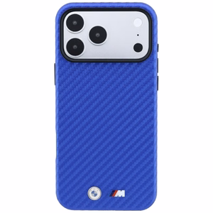 BMW kaitseümbris seadmele iPhone 18 Pro Max / 17 Pro Max: (Carbon Metal Logo), MagSafe'iga ühilduv, värv: sinine