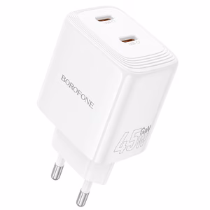 Borofone Wall Laadija BN31 Cargador GaN - 2xType C - QC 3.0 PD 45W valge