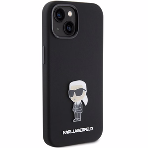 Karl Lagerfeld Silicone Ikonik Metal Pin ümbris jaoks iPhone 15 - must