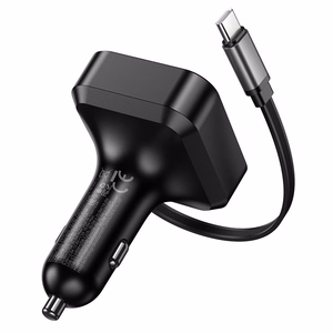 Автомобильное зарядное устройство Hoco с выдвижным кабелем 2 x USB C + USB A QC PD 65W NZ18 чёрное