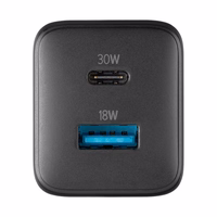 Cellularline Multipower Micro GaN - USB-C & USB-A Power Delivery 30W mains laadija (must)