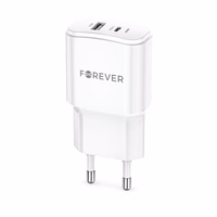 Forever TC-01-20AC PD QC laadija 1x USB-C 1x USB 20W valge