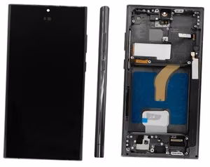 LCD ekraan Samsung S908 S22 Ultra puuteekraaniga ja raamiga Phantom must OLED (tegelik suurus)
