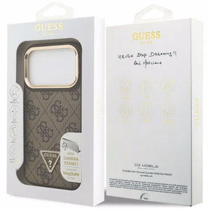 Guess 4G PU Triangle Logo & Stand Camera Magsafe чехол iPhone 17 Pro - коричневый