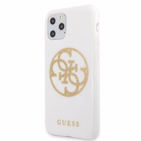 Guess GUHCN65TPUWHGLG iPhone 11 Pro Max valge/valge kõva ümbris Glitter 4G Circle Logo
