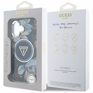 Guess Glitter Flowers Triangle Buttons MagSafe ümbris jaoks iPhone 16 must