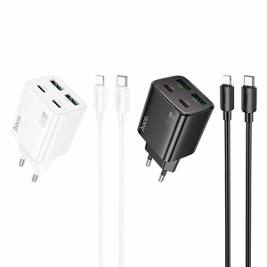 Phone Laadija Hoco 2 x USB C + 2 x USB A QC3.0 PD 3A 30W + Kaabel USB C to Lightning N56 valge