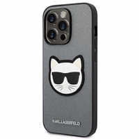Karl Lagerfeld Saffiano Choupette Head Patch ümbris iPhone 14 Pro Max'ile - hõbedane