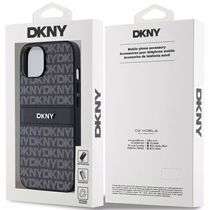 DKNY Leather Mono Stripe & Metal Logo Ümbris jaoks iPhone 15 Plus / 14 Plus - Must