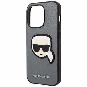 Karl Lagerfeld Saffiano Karl's Head Patch ümbris iPhone 14 Pro Max'ile - hõbedane