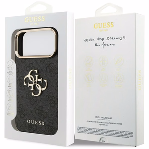 Guess PU Leather 4G Metal Logo Gold Frame ümbris Apple iPhone 18 Pro Max telefonile, must