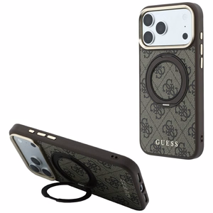 Guess 4G Classic Logo ümbris seadmele iPhone 18 Pro Max / 17 Pro Max, 360° rõngastoega, MagSafe-ühilduv – pruun