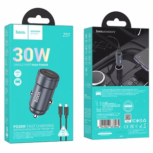 Автомобильное зарядное устройство Hoco USB C QC3.0 PD 30W + кабель USB C к Lightning Z57 металлический серый