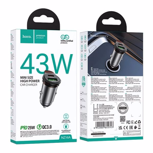 Автомобильное зарядное устройство Hoco USB A + USB C QC3.0 PD 43W + кабель USB C - USB C NZ16A металлический серый