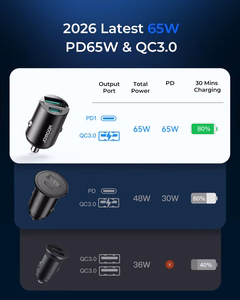 Joyroom JR-CCN18 65W USB-A USB-C autolaadija must