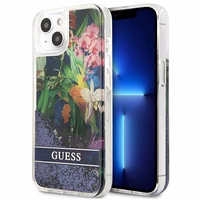 Guess GUHCP13SLFLSB iPhone 13 mini 5.4" sinine/sinine kõvakott Flower Liquid Glitter