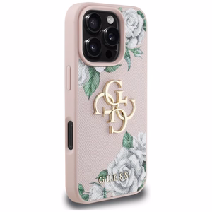 Guess Grained Roses Big 4G logo iPhone 16 Pro ümbris - roosa