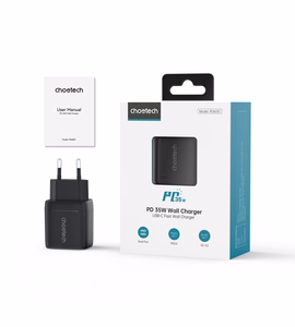 Choetech PD6051 USB-C USB-C PD 35W GaN wall Laadija with display - must