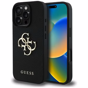 Guess Grained Big 4G Logo Small Classic Logo Ümbris jaoks iPhone 16 Pro Max - must