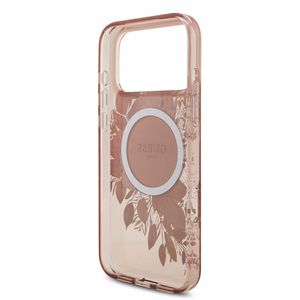 Guess IML Flowers Pearl Strap MagSafe ümbris jaoks iPhone 17 Pro Max roosa