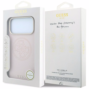 Guess Perforated 4G Gold Logo MagSafe ümbris mudelile iPhone 17 Pro / 18 Pro – värv: roosa
