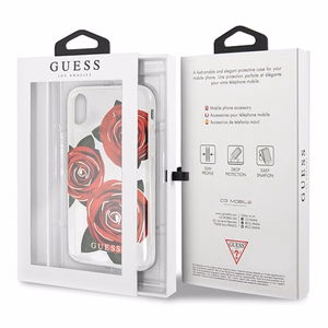 Guess Flower Desire punane Rose iPhone X Ümbris - läbipaistev