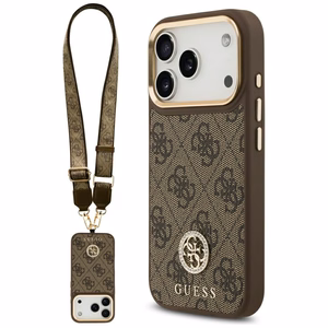 Guess 4G Strass Logo & Big Strap Metal Buttons MagSafe Ümbris jaoks iPhone 17 Pro - Brown
