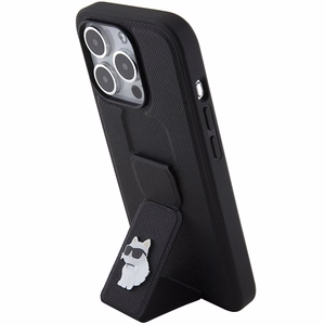 Karl Lagerfeld Gripstand Saffiano Choupette Pins ümbris jaoks iPhone 15 Pro - must