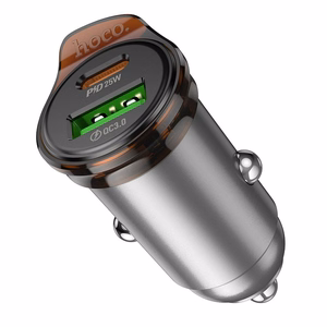 Car charger Hoco USB A + USB C QC3.0 PD 3A 43W + cable USB C to Lightning NZ16A metal gray