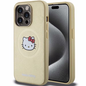 Hello Kitty Leather Kitty Head MagSafe ümbris jaoks iPhone 15 Pro - kuldne