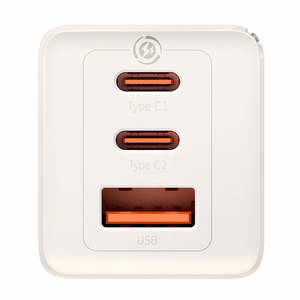 Сетевое зарядное устройство Baseus GaN5 2x USB-C + USB, 65W + кабель 1m (белое)