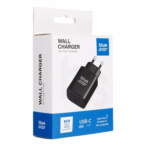 Blue Star USB-C laadija (iPhone 17 Pro / Pro Max) SFC 2.0 3A 60W, must