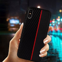 MOTO CARBON Ümbris jaoks Samsung Galaxy A6 Plus 2018 Must with punane stripe