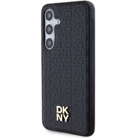DKNY Leather Pattern Metal Logo MagSafe ümbris jaoks Samsung Galaxy S24 - must